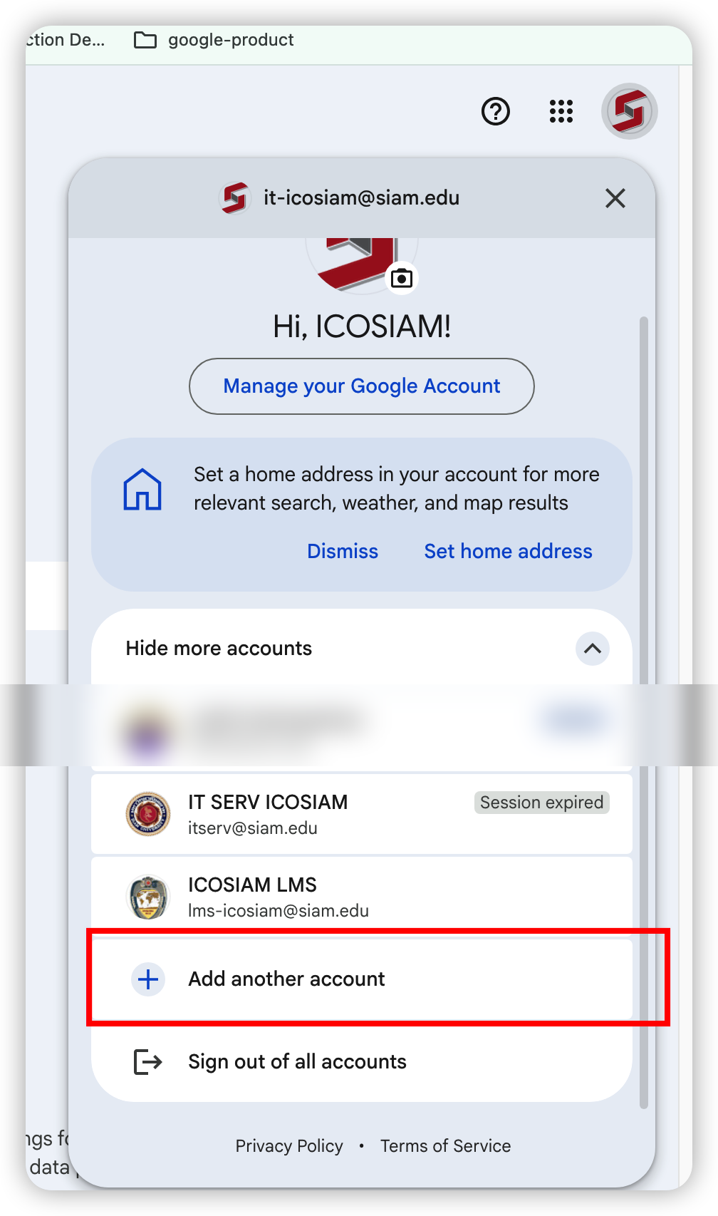 Add another account button